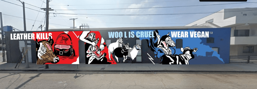 Watch Artist Create Giant Graphic Mural Depicting Cruelty of Wool and Leather Industries