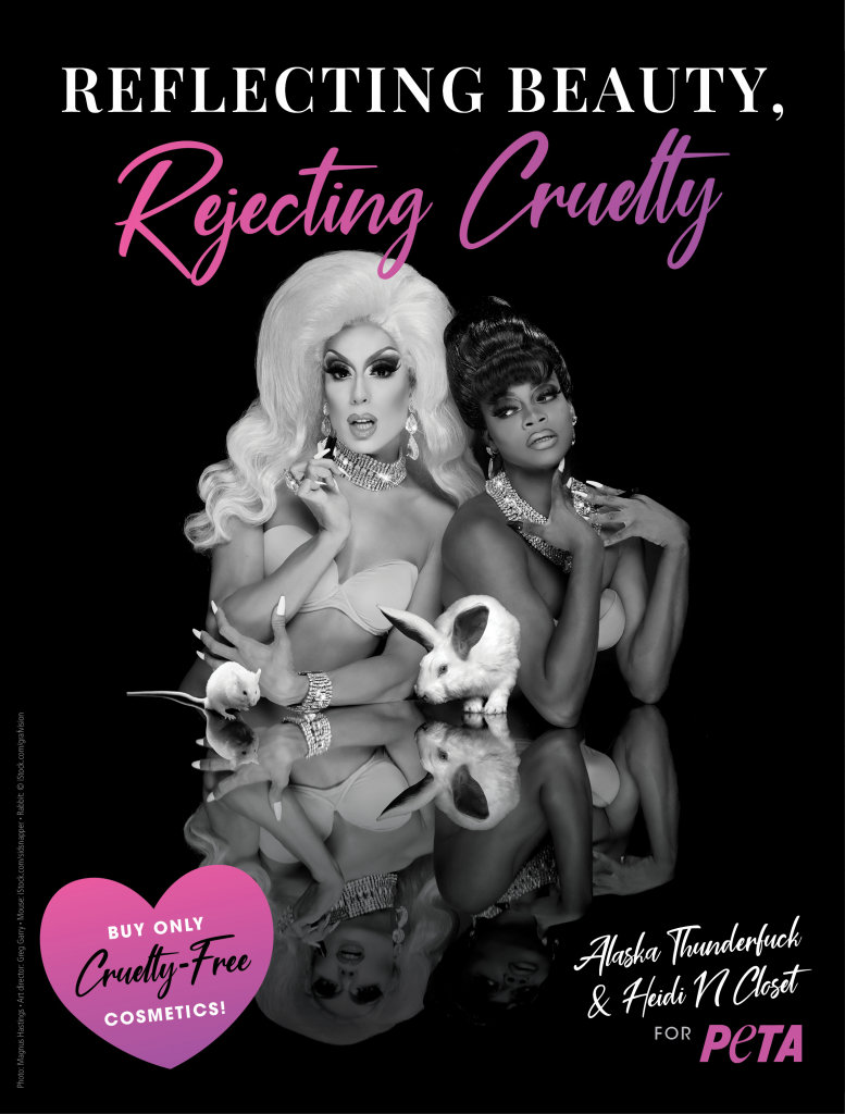 Animal Testing Is a Drag! Alaska Thunderf*ck, Heidi N Closet, and Kim Chi Star in PETA Cosmetics Campaigns