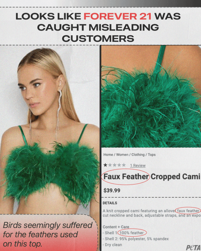 PETA to Forever 21: ‘Go Forever Feather-Free Over Mislabeling Scandal!’