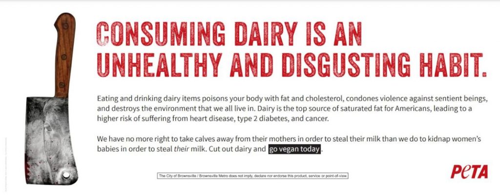 ‘Unhealthy’ Brownsvillians Warned to Be Wary of Dairy in Bus Blitz, Courtesy of PETA