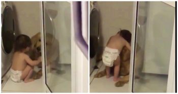 Diapered Toddler Comforted ‘Frightened’ Golden Retriever During Thunderstorm