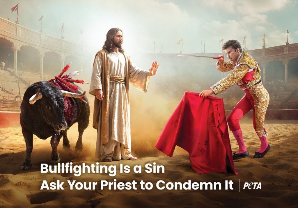 ‘Bullfighting Is a Sin’: Jesus Calls For Mercy for Bulls in Striking New PETA Appeal