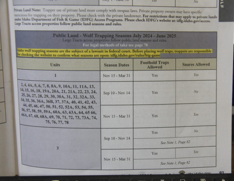 Idaho Wolf-Trapping Brochure Misleads Public About Judge’s Binding Order 