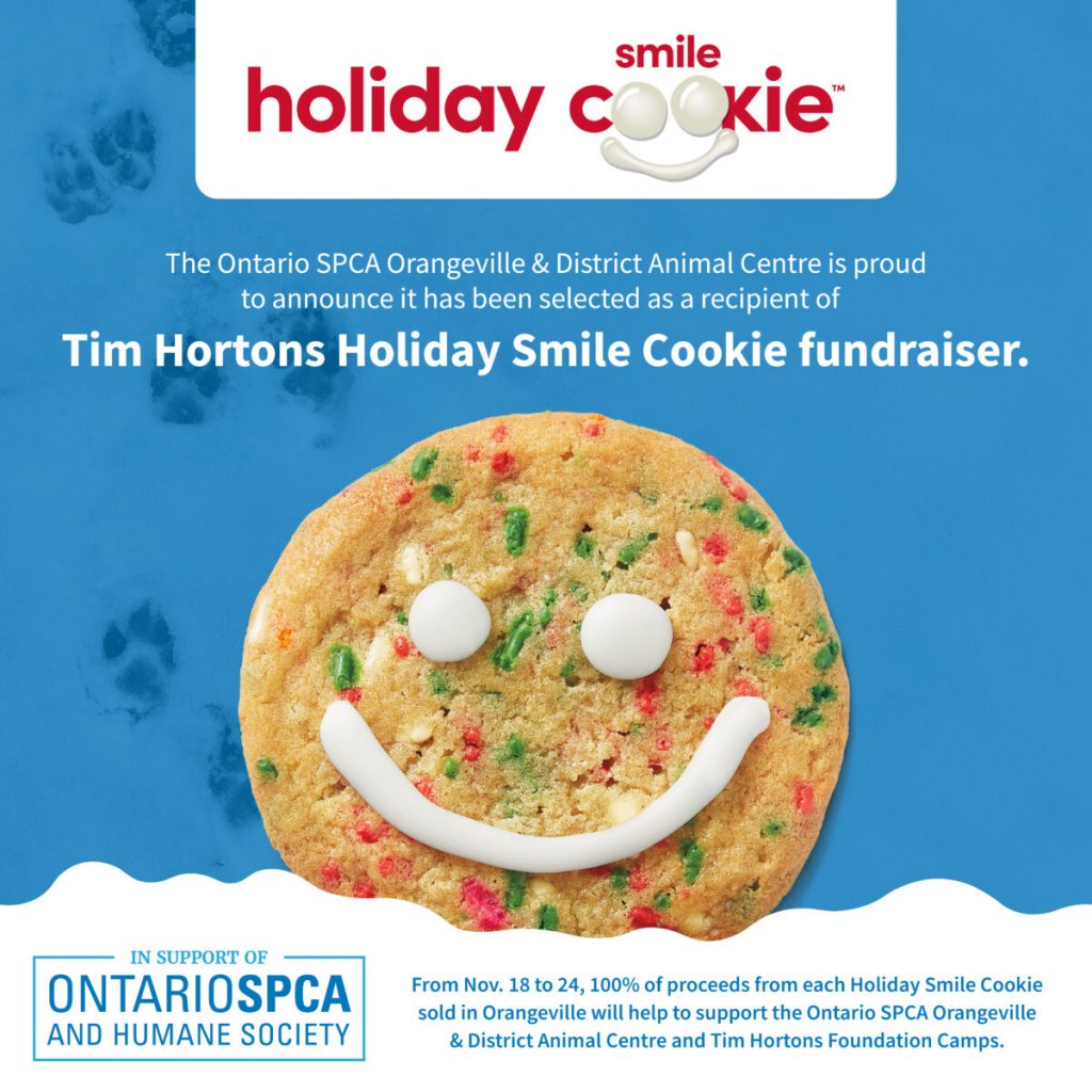 Tim Hortons Holiday Smile Cookies help animals in need at the Ontario SPCA Orangeville & District Animal Centre