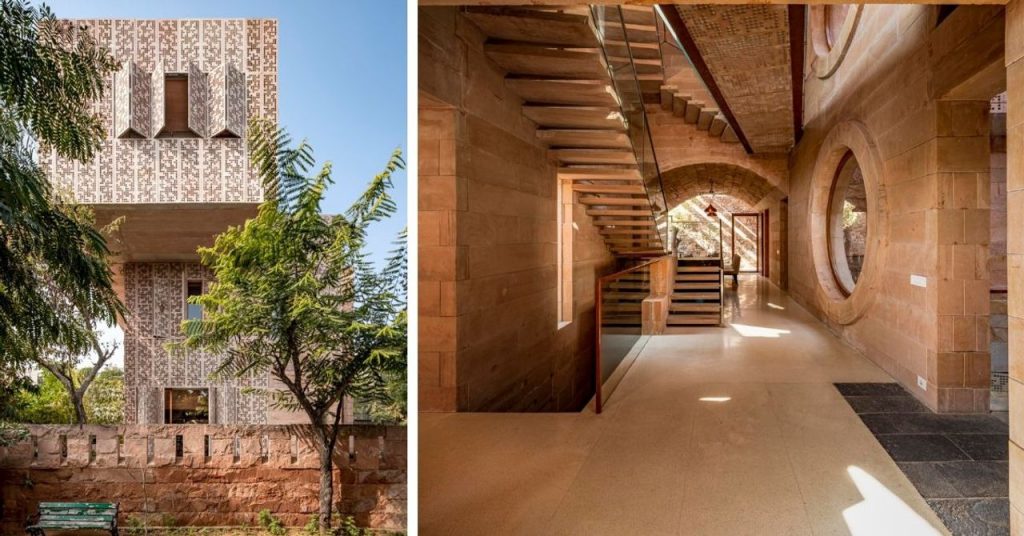 Architect Designs Pink Stone Home in Jaipur That Stays 7°C Cooler & Is Built To Endure Earthquakes
