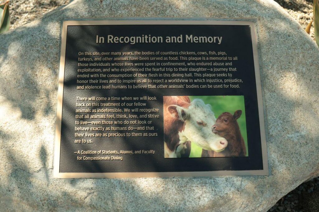 Pitzer College Makes History: A Newly Installed Plaque Acknowledges the Animals Killed for Food and Seeks Change